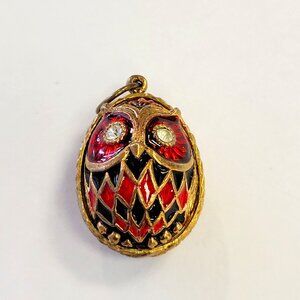 Gold tone on silver Enamel Red Owl Pendant/Charm